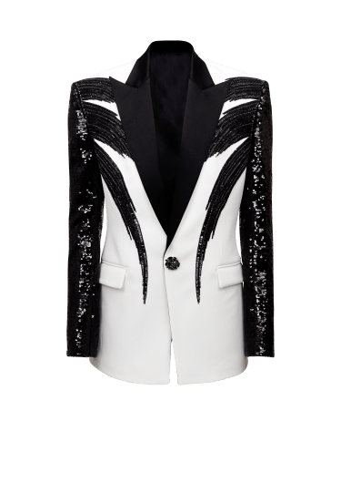 Two-tone jacket with sequin embroidery