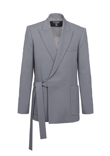 Veste asymétrique ceinturée en double crêpe