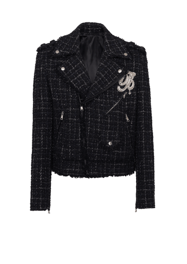 Chaqueta tipo biker de tweed PB signature