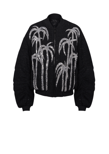 Bomberjacke aus Tweed mit aufgesticktem Palmenmotiv