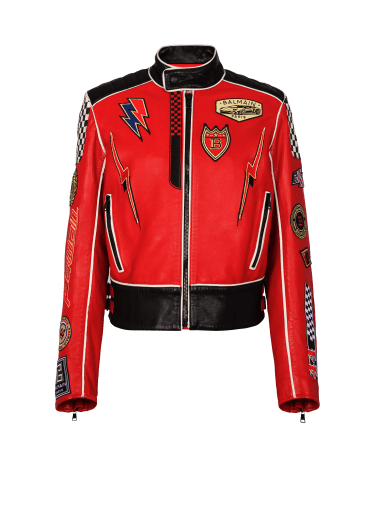 Lambskin jacket with Balmain Racing patches