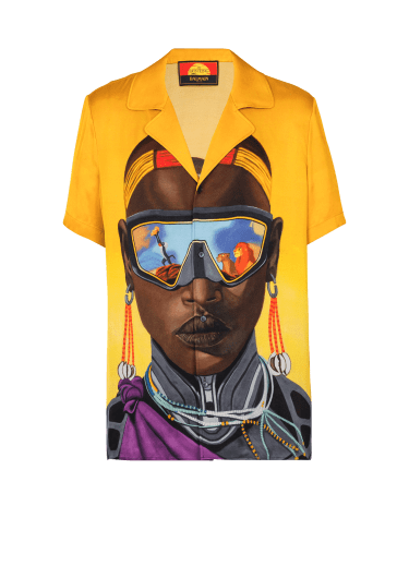 Disney x Balmain: The Lion King - Satin pyjama shirt with Nika Mtwana print