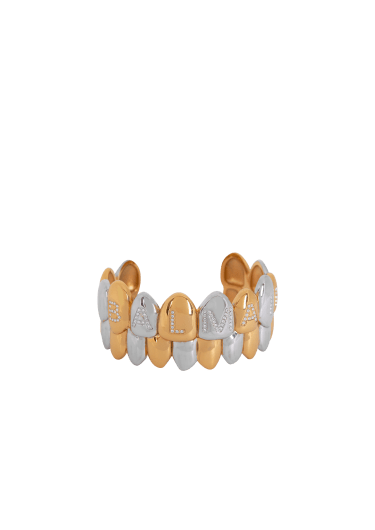 Bracciale manchette effetto grillz in ottone e cristalli