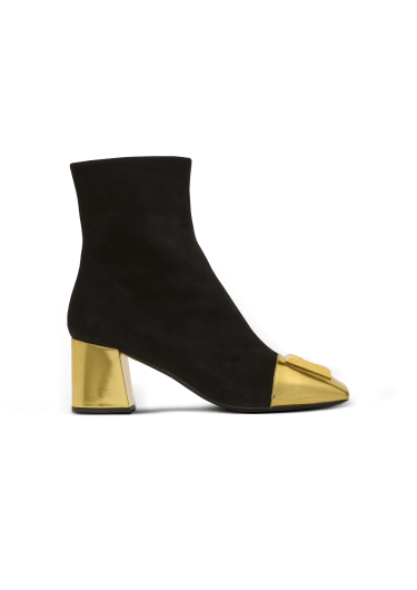 Edna ankle boots in suede and mirrored leather