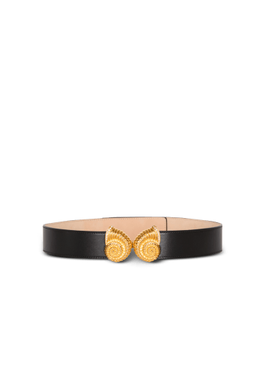 Leather belt with embellished buckle