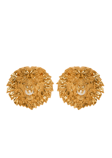 Lion metal and pearl earrings