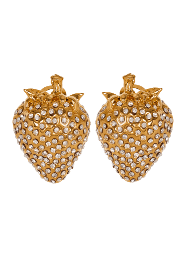 Pendientes de fresa de latón y strass