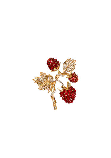 Strawberry brooch in brass and rhinestones