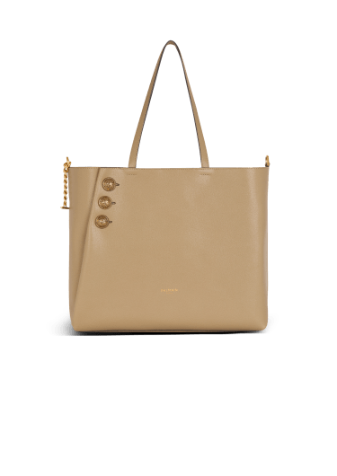 Borsa shopper emblema in pelle di vitello granulata