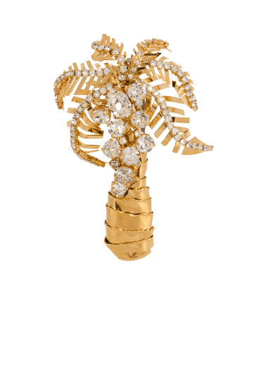 Brass and crystal palm tree brooch