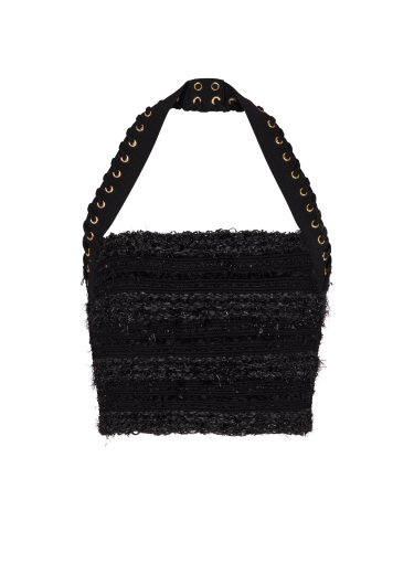 Halterneck top in tweed-effect knit