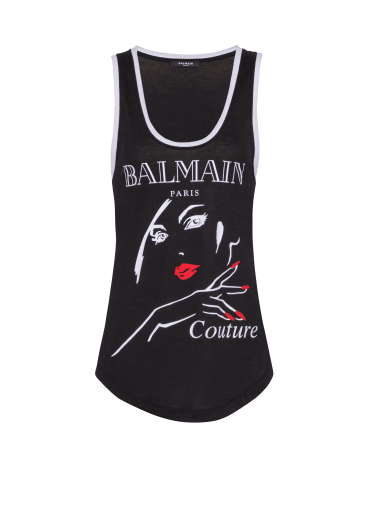 Flocked relaxed tank top with Balmain Beauty print