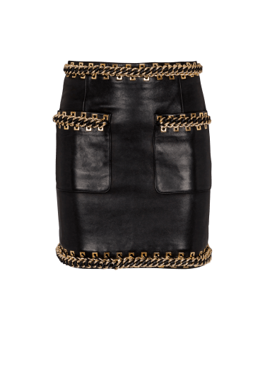 Short lambskin skirt with chains