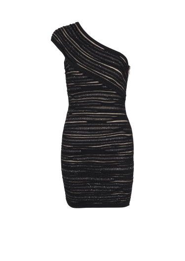 Asymmetrical dress in shiny rolled knit