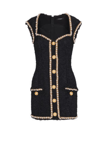 Tweed dress with pearl trim