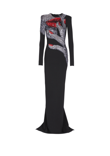 Long embroidered dress with Face motif