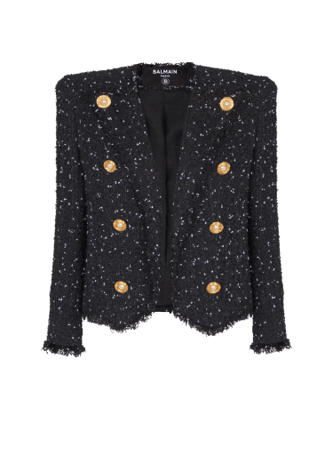 Cropped 8-button jacket in polka-dot tweed