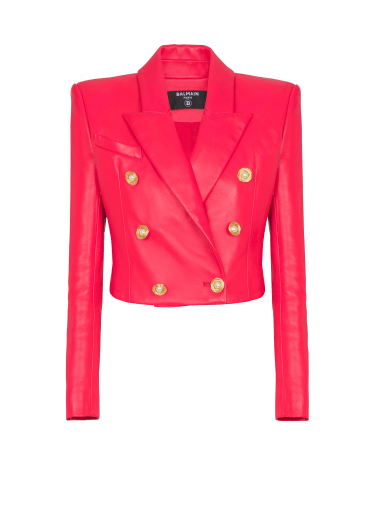 Cropped lambskin 6-button jacket