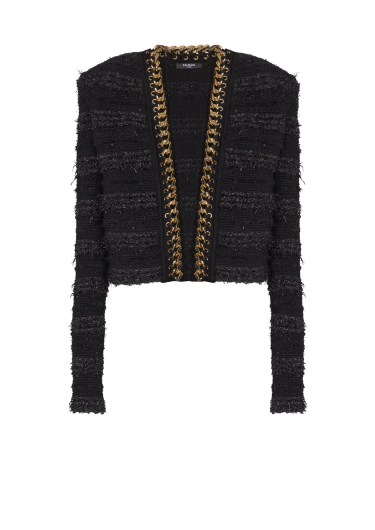 Edge-to-edge knit jacket with chain