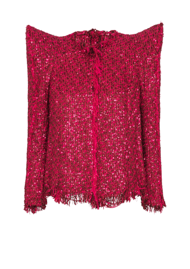 Edge-to-edge sequin tweed jacket