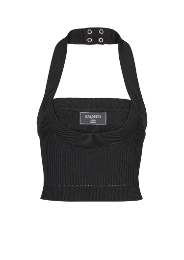 Ribbed knit halterneck top
