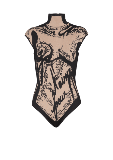 Body de punto jacquard con motivo de cuerpo en trampantojo