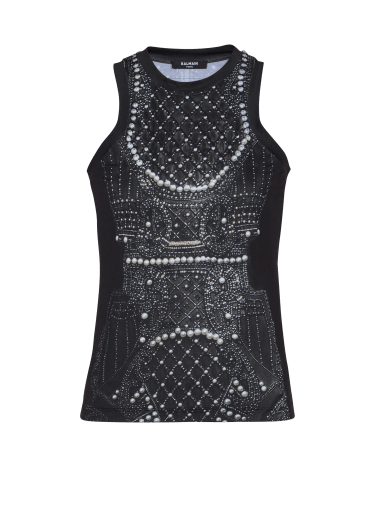 Soft tank top with faux embroidery print