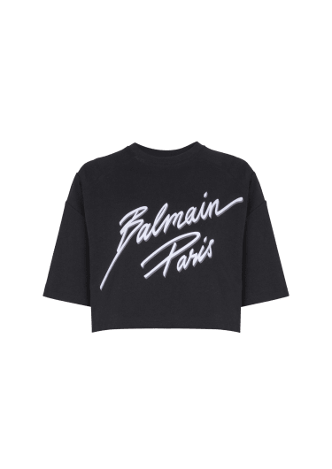 Cropped T-shirt with flocked Balmain Letter logo