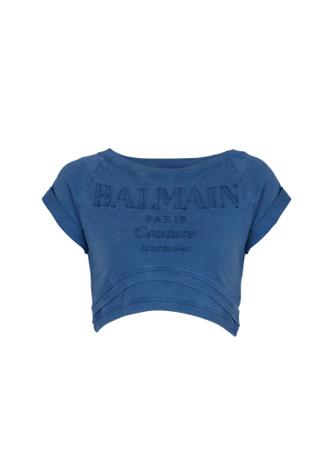 Cropped Balmain Couture embroidered T-shirt