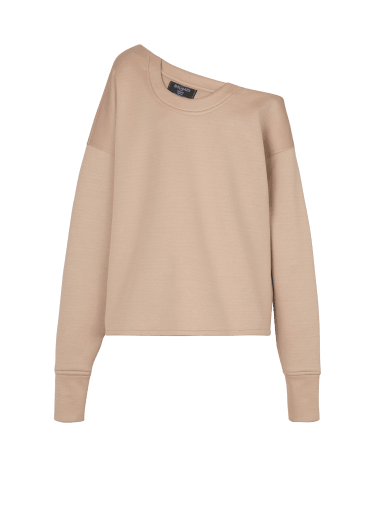 Asymmetrical jersey off-the-shoulder sweatshirt