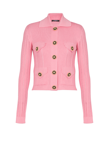 Cardigan corto in maglia lavorata a coste traforata
