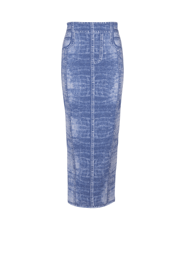 Midi skirt in jacquard knit with denim effect