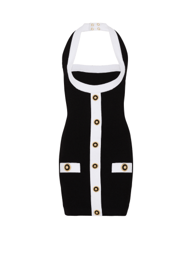 Two-tone halterneck knit dress 