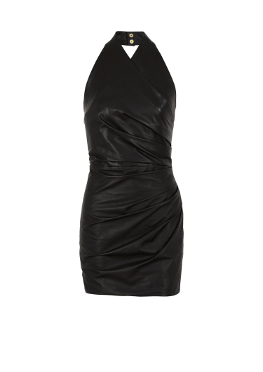Short draped leather halterneck dress 