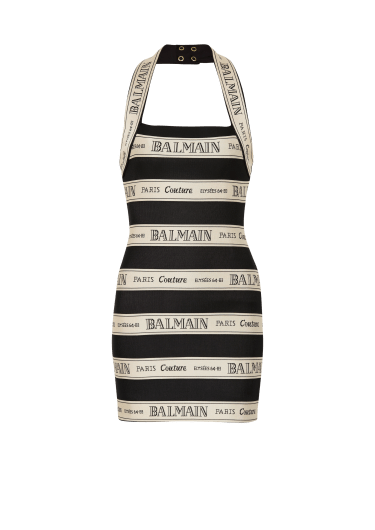 Abito a schiena scoperta in jacquard con motivo nastro Balmain