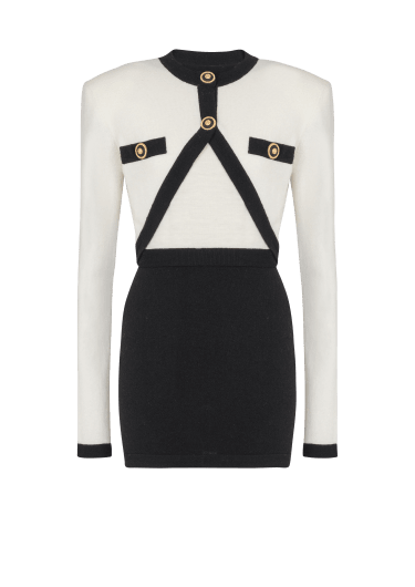 2-tone knit dress with faux waistcoat design