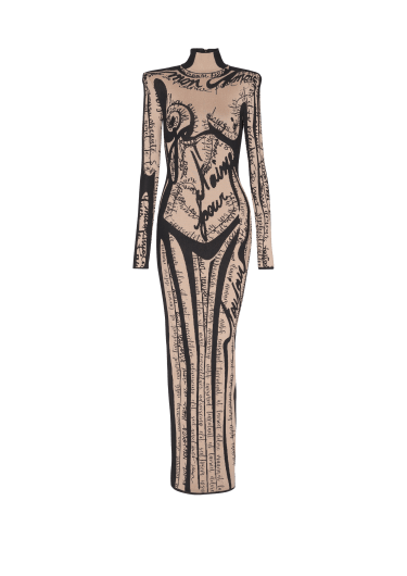 Vestido largo de punto con trampantojo de cuerpo