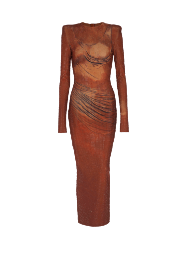 Bedrucktes langes Kleid mit Strasssteinen