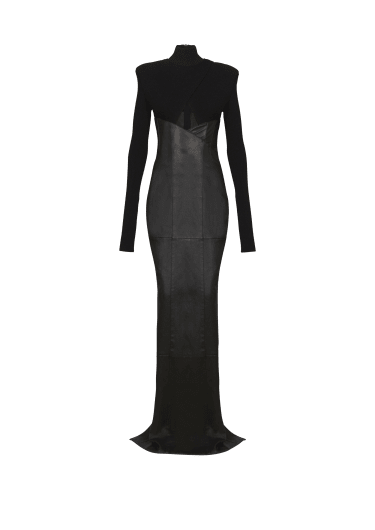 Langes Kleid aus Stoff und Lammleder