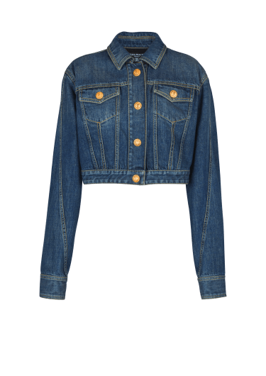 Cropped faded denim jacket