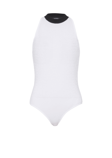 Two-tone monogrammed knit bodysuit