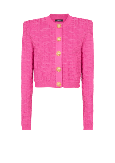 Cropped monogrammed knit cardigan