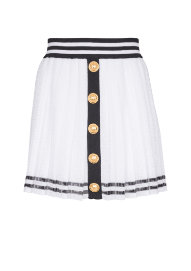 Pleated monogrammed knit skirt