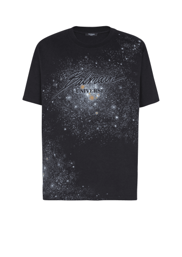 Printed Balmain Universe logo and stars T-shirt
