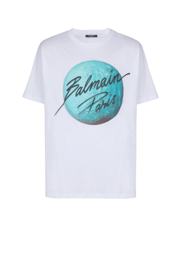 Printed Balmain Paris logo and planet T-shirt