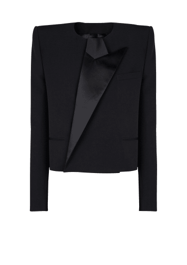 Cropped grain de poudre jacket with asymmetrical collar