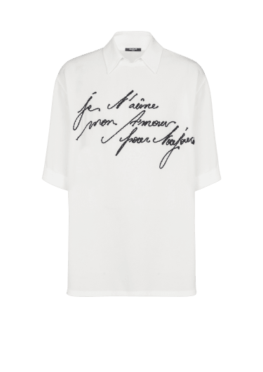 T-shirt con collo a camicia e ricamo “lettera d’amore”