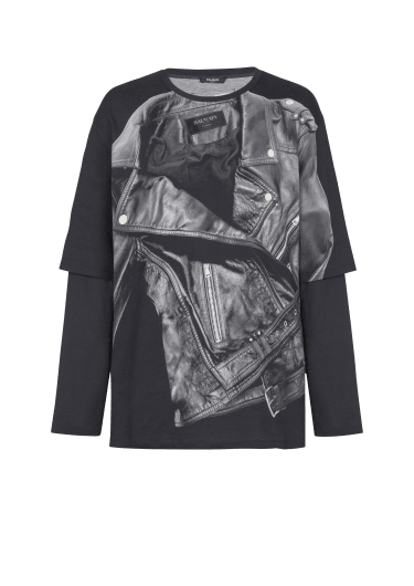 Long-sleeved T-shirt with biker jacket print