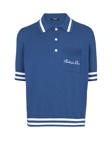 Cotton-linen polo shirt with Balmain Signature embroidery