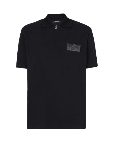 Cotton polo shirt with leather Balmain Couture label